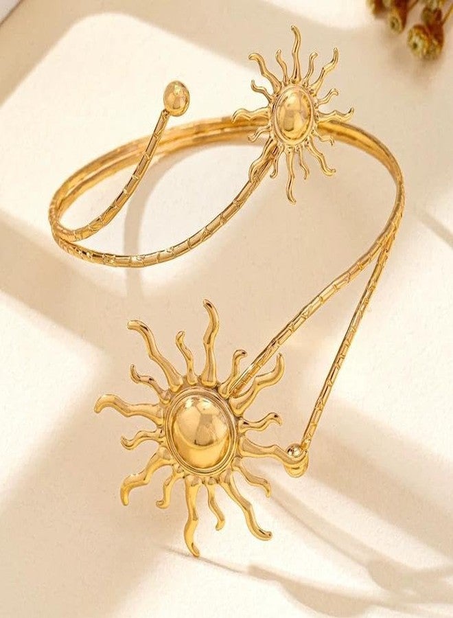 Thalireth Upper Arm Cuff Gold Sun Armlet Open Cuff Wrap Bracelet Arm Bangles Adjustable Bohemian Jewelry Gift For Women (Sun Gold) - Image 2